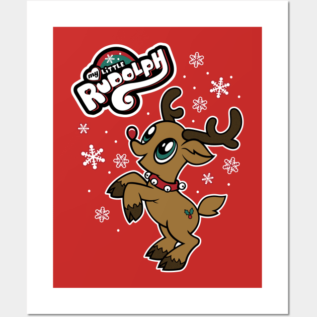 My Little Rudolph - Christmas Cartoon Red Nosed Reindeer Wall Art by Nemons